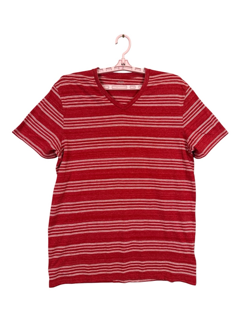 Old Navy Men’s Red Striped V-Neck‎ Short Sleeve T-Shirt Casual Classic, Size L